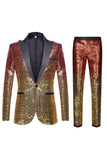 Ombre Sequins Purple Men's 2 Piece Slim Fit Notched Lapel Graduation Suits