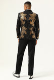 2 Piece Black and Gold Jacquard Sequins Men's Prom Suits