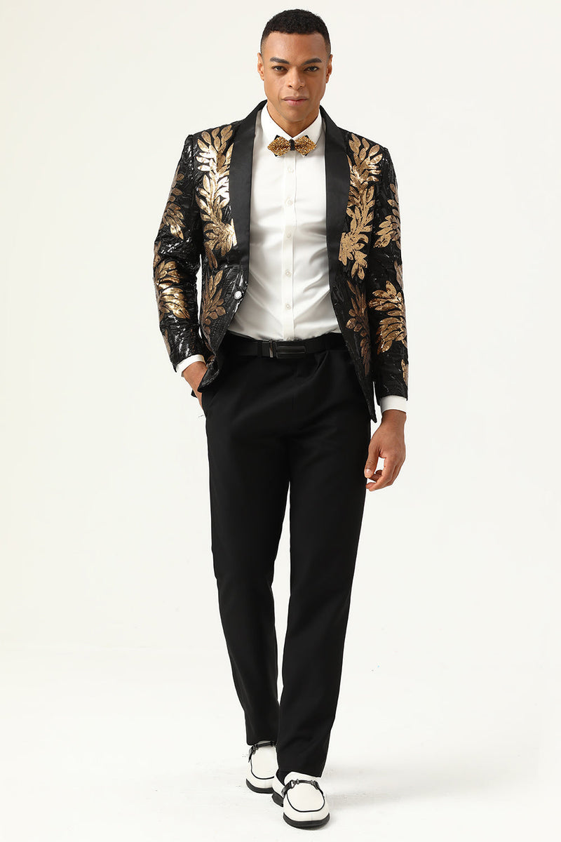 Load image into Gallery viewer, 2 Piece Black and Gold Jacquard Sequins Men&#39;s Prom Suits