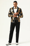 2 Piece Black and Gold Jacquard Sequins Men's Prom Suits