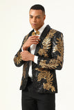 2 Piece Black and Gold Jacquard Sequins Men's Prom Suits