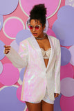 White Sequins One Button Women's Blazer