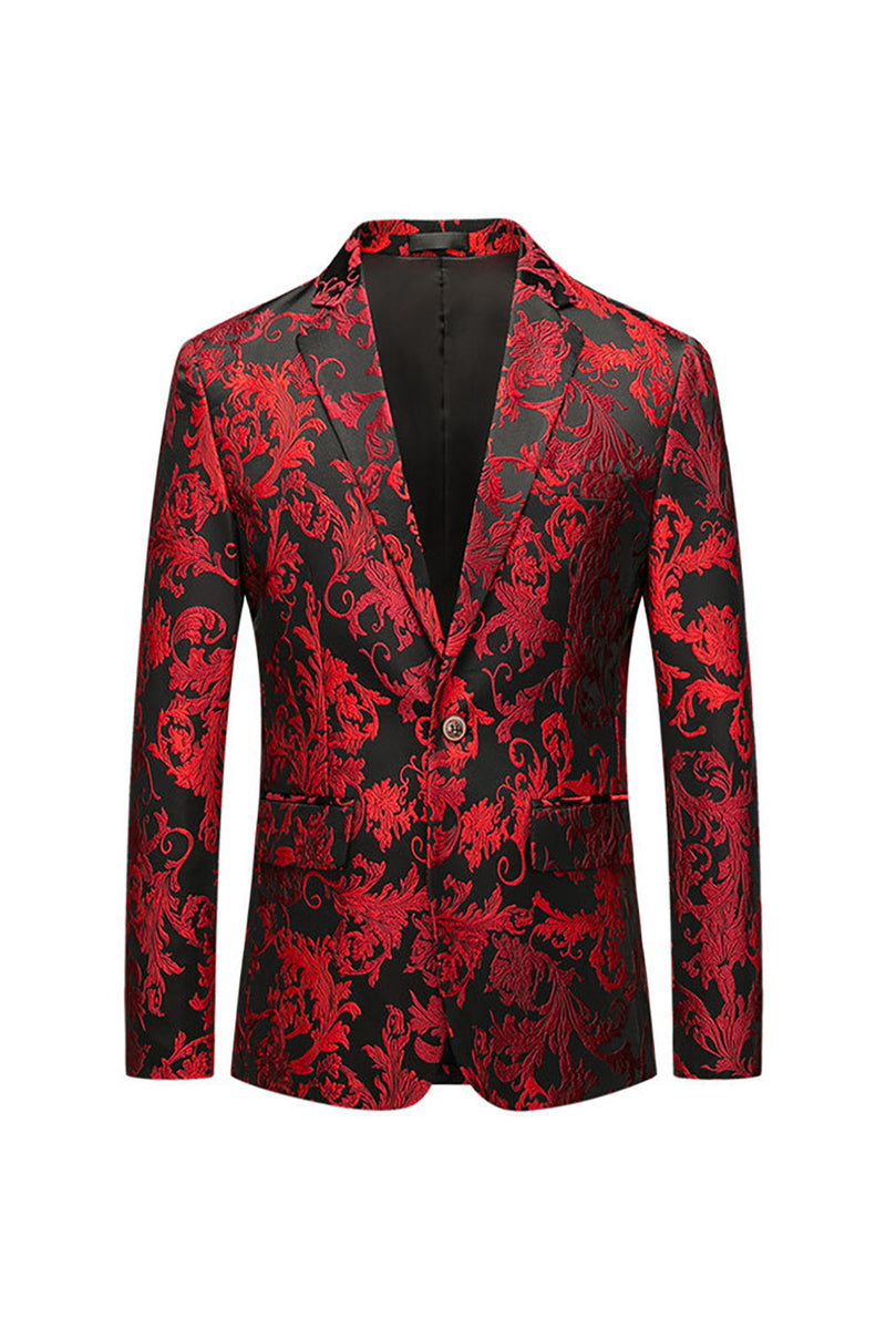 Load image into Gallery viewer, Red Notched Lapel Jacquard Prom Blazer