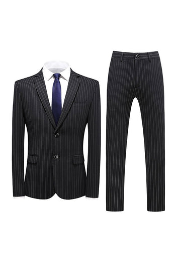 Grey Pinstripe Notched Lapel Men's 2 Pieces Suits