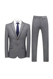 Grey Pinstripe Notched Lapel Men's 2 Pieces Suits