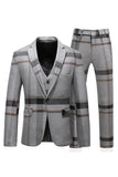 Grey Stripe Notched Lapel Men's 3 Pieces Suits