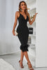 Load image into Gallery viewer, Black Midi Bodycon Party Dress with Feathers