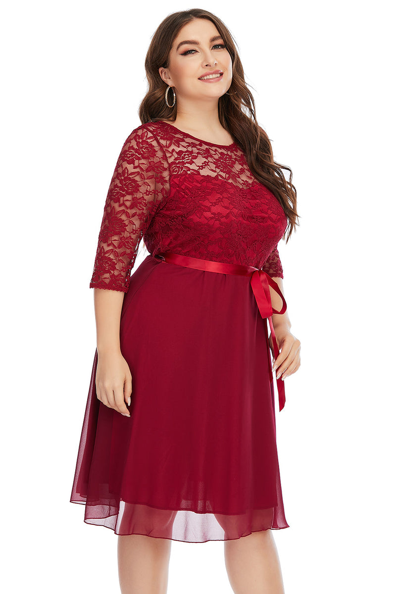 Load image into Gallery viewer, Plus Size Burgundy Lace Party Dress