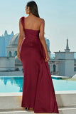 One Shoulder Burgundy Prom Dress With Slit