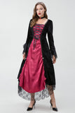 Gothic Burgundy Halloween Dress with Criss Cross Lace