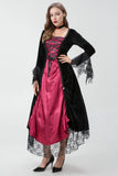 Gothic Burgundy Halloween Dress with Criss Cross Lace