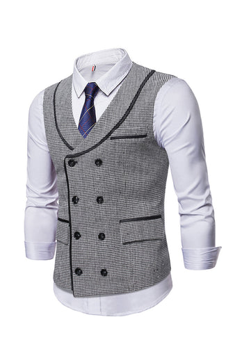 Shawl Neck Trim Double Breasted Coffee Men's Suit Vest