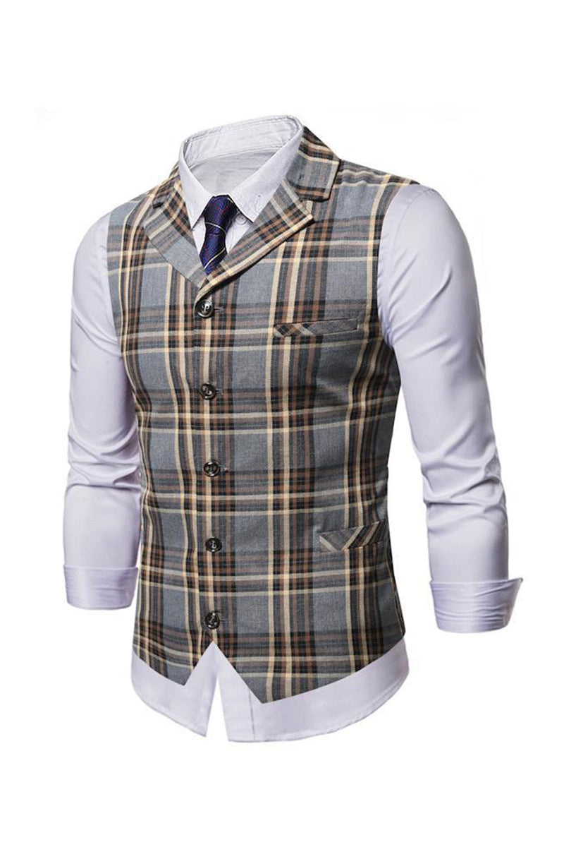 Load image into Gallery viewer, Check Single Breasted Grey Men&#39;s Casual Vest