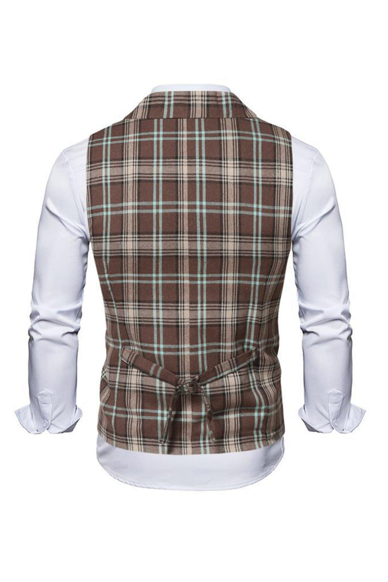 Load image into Gallery viewer, Lapel Collar Double Breasted Casual Coffee Men&#39;s Suit Check Vest