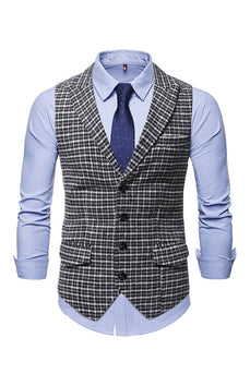 Black Plaid Single Breasted Men Vest with Shirt Accessories Set