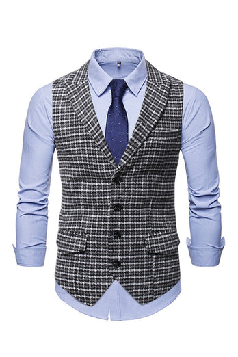 Check Single Breasted Peaked Lapel Collar Men's Suit Vest