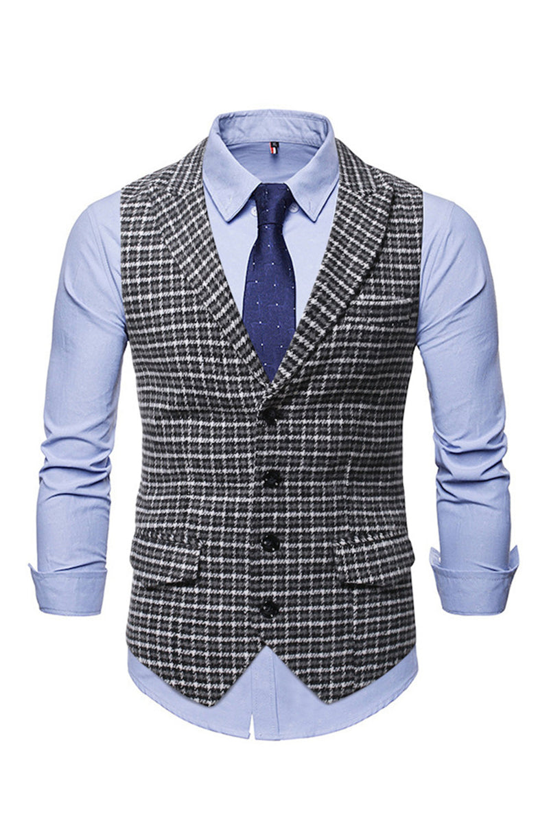 Load image into Gallery viewer, Check Single Breasted Peaked Lapel Collar Men&#39;s Suit Vest
