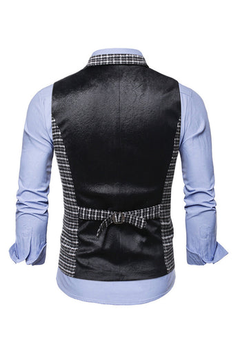 Check Single Breasted Peaked Lapel Collar Men's Suit Vest