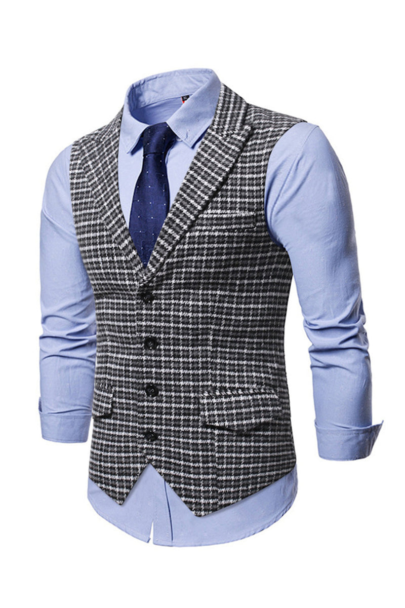 Load image into Gallery viewer, Check Single Breasted Peaked Lapel Collar Men&#39;s Suit Vest