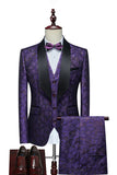 White Jacquard Shawl Lapel 3 Pieces Men's Suits