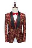 Red Jacquard Shawl Lapel 3 Pieces Men's Suits