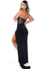 Load image into Gallery viewer, Black Strapless Velvet Prom Dress with Slit