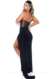 Black Strapless Velvet Prom Dress with Slit