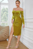 Load image into Gallery viewer, Sheath Off the Shoulder Turmeric Velvet Holiday Dress