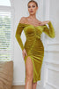 Load image into Gallery viewer, Sheath Off the Shoulder Turmeric Velvet Holiday Dress