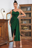 Load image into Gallery viewer, One Shoulder Dark Green Holiday Party Dress with Split Front
