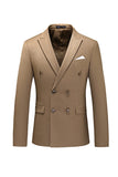 Khaki Double Breasted Notched Lapel 3 Piece Men's Suits