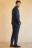 Dark Blue Double Breasted Pinstripe 3 Piece Men's Suits