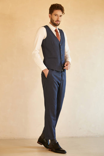 Dark Blue Double Breasted Pinstripe 3 Piece Men's Suits