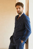 Dark Blue Double Breasted Pinstripe 3 Piece Men's Suits