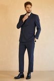 Dark Blue Double Breasted Pinstripe 3 Piece Men's Suits