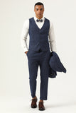 3 Piece Dark Blue Double Breasted Pinstripe Men's Prom Suits