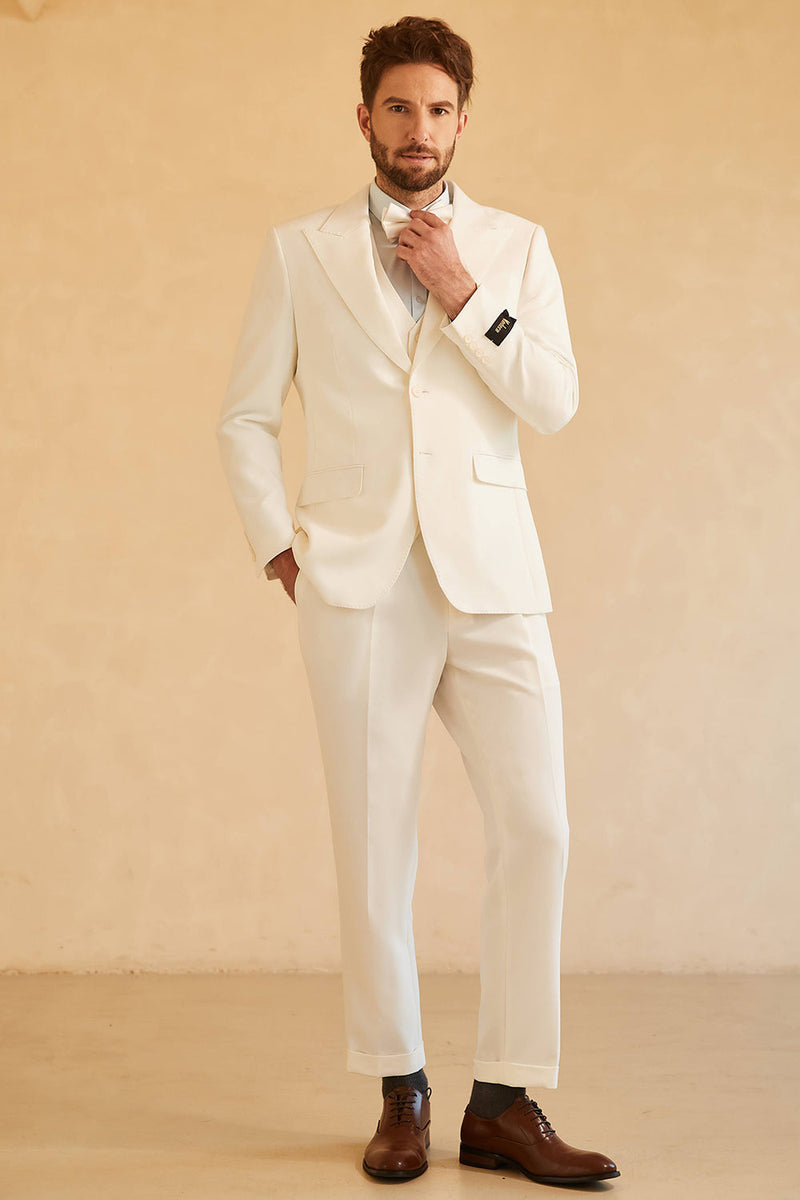 Load image into Gallery viewer, White Peak Lapel Single Breasted 3 Piece Men&#39;s Wedding Suits