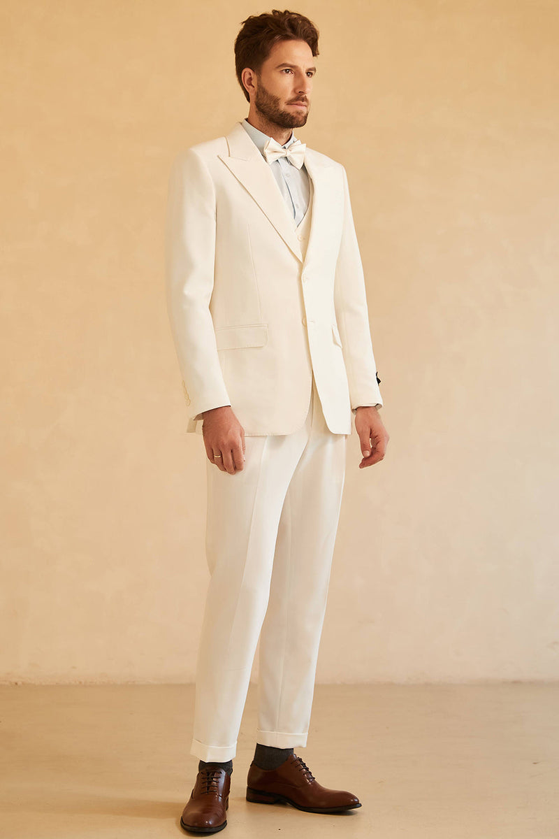 Load image into Gallery viewer, White Peak Lapel Single Breasted 3 Piece Men&#39;s Wedding Suits