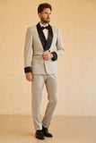 Grey Shawl Lapel Double Breasted 2 Piece Men's Suits