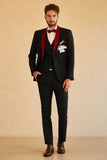 Black Red Shawl Lapel Men's Prom Suit