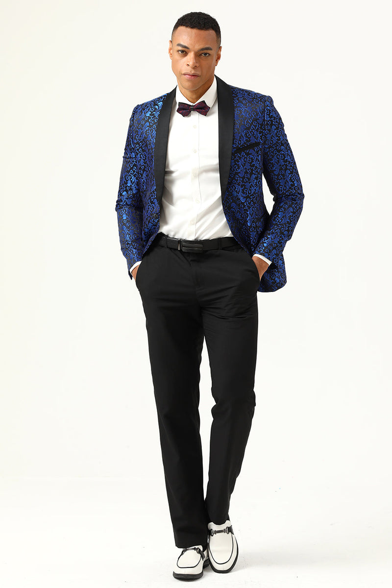 Load image into Gallery viewer, One Button White Shawl Lapel Jacquard Men&#39;s Prom Blazer