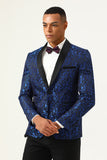 One Button Blue Shawl Lapel Jacquard Men's Prom Blazer