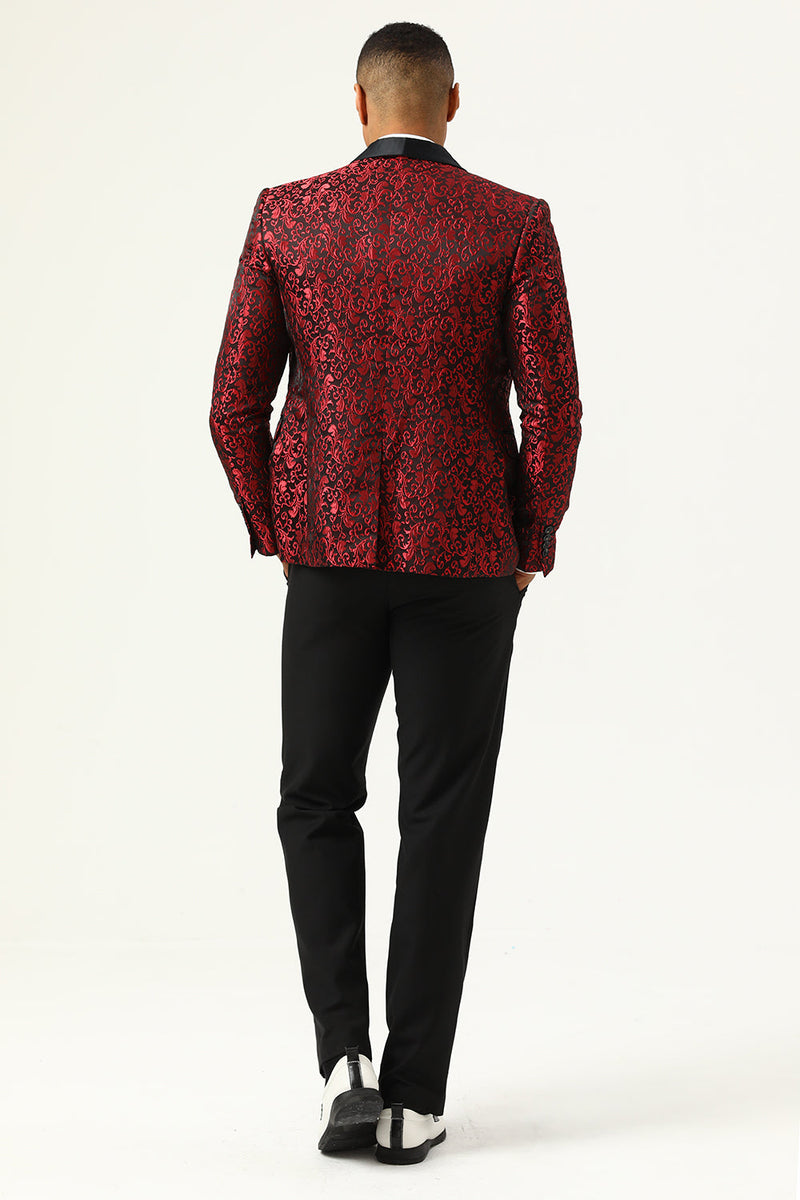 Load image into Gallery viewer, One Button Red Shawl Lapel Jacquard Men&#39;s Prom Blazer