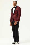 One Button Red Shawl Lapel Jacquard Men's Prom Blazer