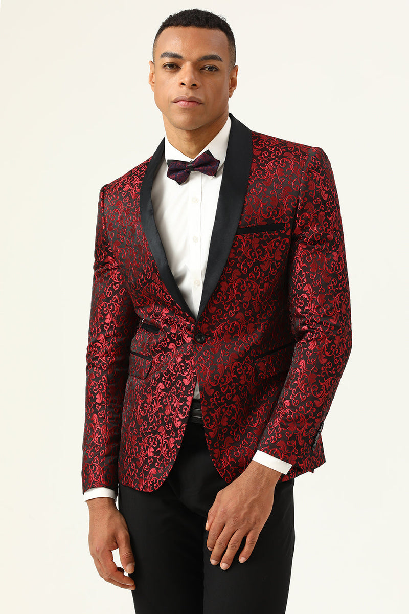 Load image into Gallery viewer, One Button Blue Shawl Lapel Jacquard Men&#39;s Prom Blazer