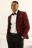 One Button Red Shawl Lapel Jacquard Men's Prom Blazer