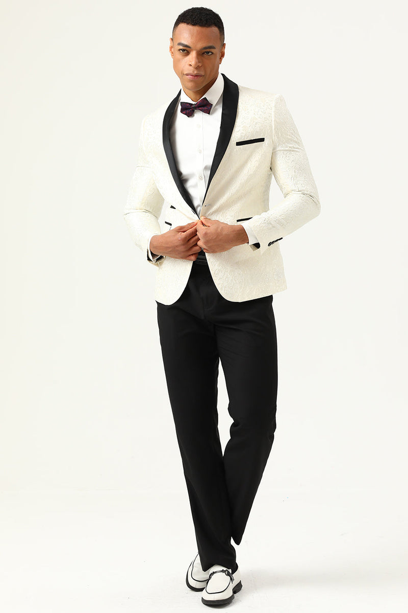Load image into Gallery viewer, One Button Red Shawl Lapel Jacquard Men&#39;s Prom Blazer