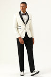 One Button White Shawl Lapel Jacquard Men's Prom Blazer