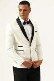 One Button White Shawl Lapel Jacquard Men's Prom Blazer