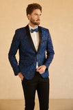 Blue Shawl Lapel Jacquard One Button Men's Prom Blazer